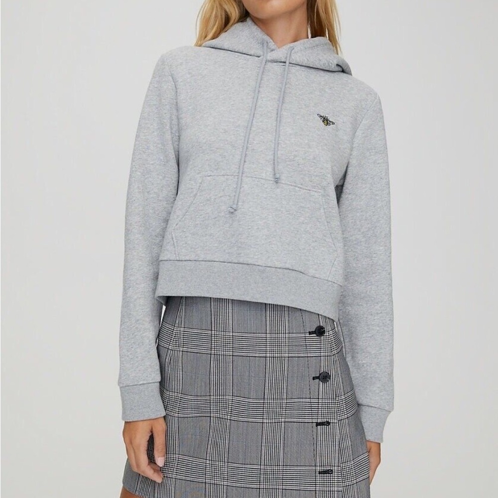 Aritzia Sunday Best Gray Cropped Hoodie Bee